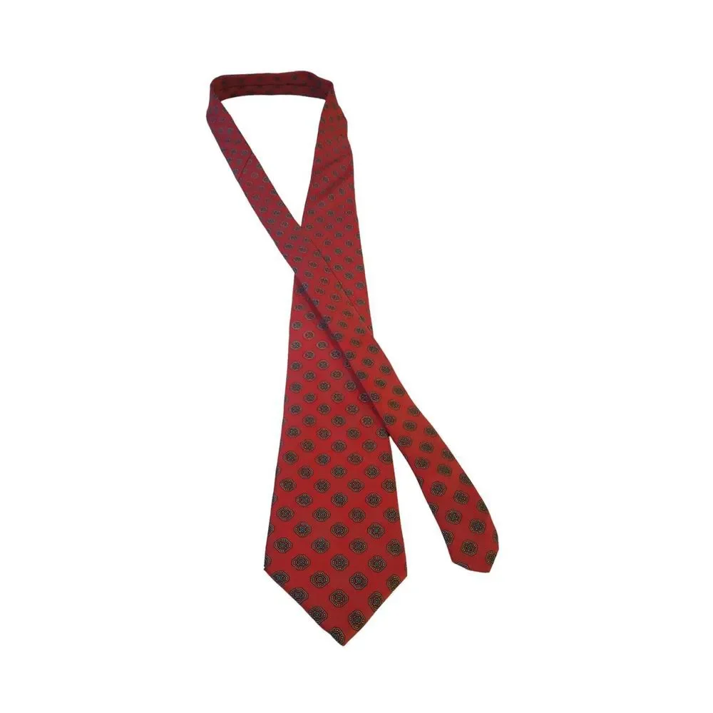 Vintage Stafford Luxury Red Micro‎ Medallion Foulard Pattern Tie Classical Power